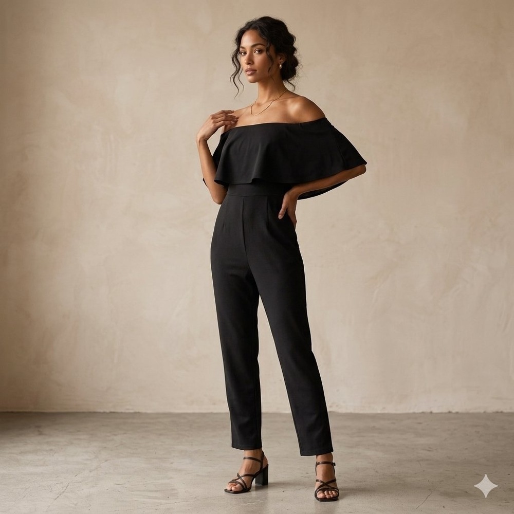 Occasion Glam Elegant Fraiche by J Black Off the Shoulder Ruffle Jumpsuit S